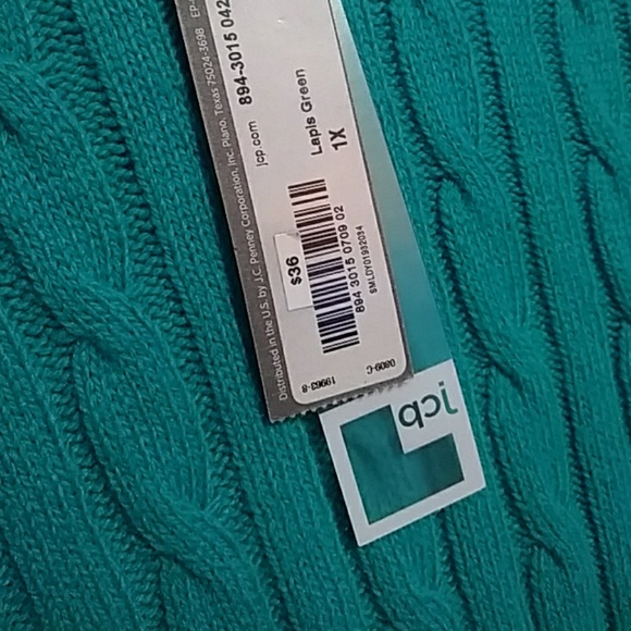 NWT JCPenny Lapis Green Cable Knit Sweater - Picture 3 of 4